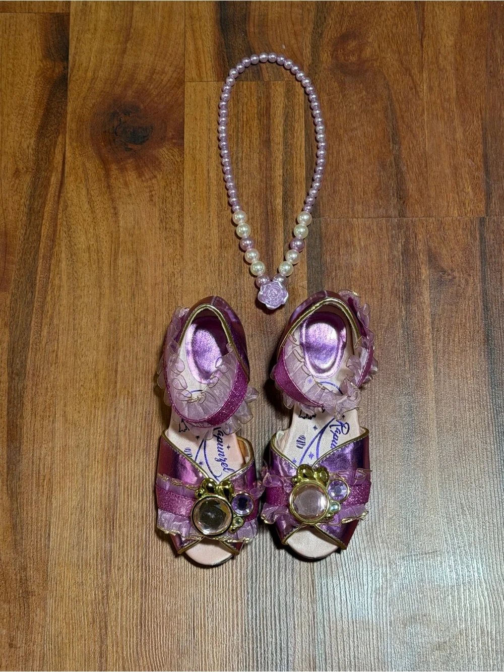 Disney Rapunzel Princess Dress-Up Shoes with Bead Necklace size 11-12
